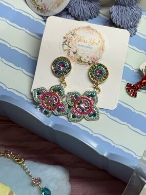 Bless You Boutique Multicolor Pink Green Blue Dangle Earrings